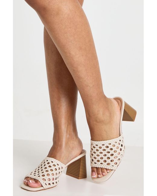 Boohoo Natural Woven Block Heeled Mules
