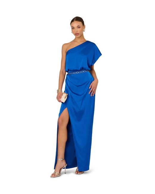 Adrianna Papell Blue Stretch Satin Long Dress