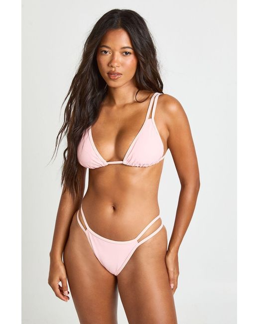 Boohoo Orange Double Strap Detail Triangle Bikini Top And Bottom Set
