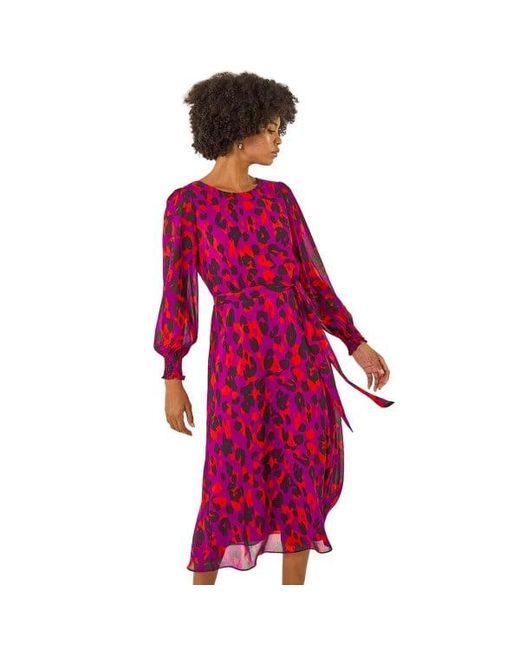 Roman Animal Print Shirred Midi Dress