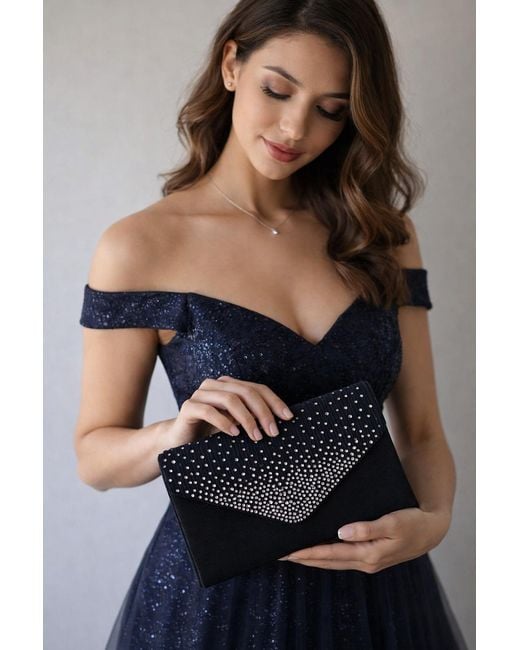 SVNX Blue Diamonte Clutch Bag