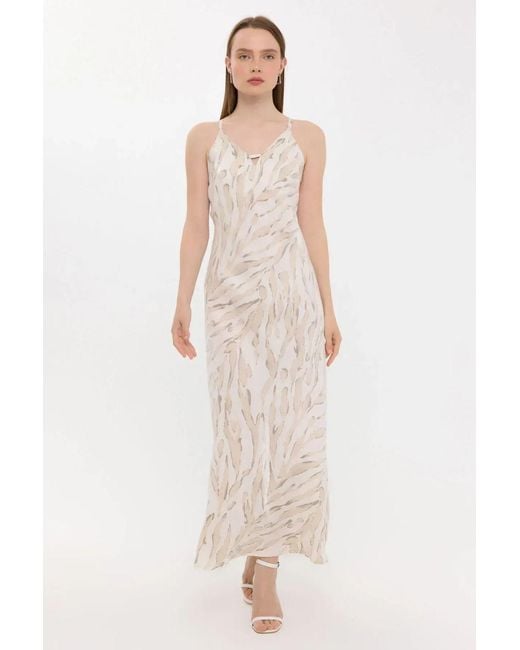 Hiccup Natural Abstract Print V-Neck Sleeveless Maxi Dress