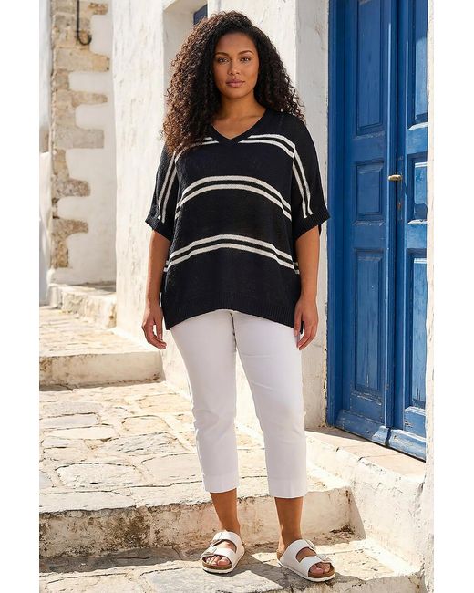 Roman Black Curve Stripe V-Neck Knit Jumper