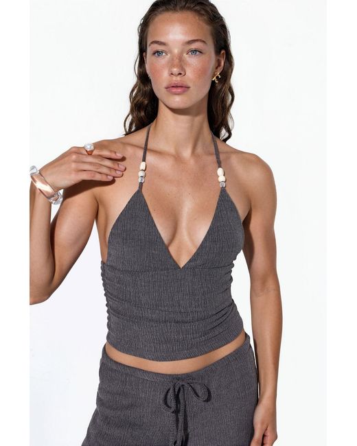 Busem Multicolor Fitted Halterneck Crop Blouse With Tie Detail