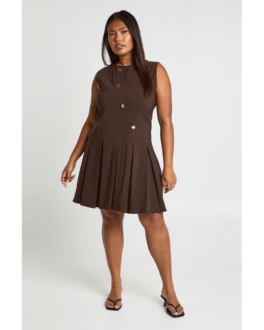Boohoo Brown Plus Asymmetric Button Down Pleated Mini Dress