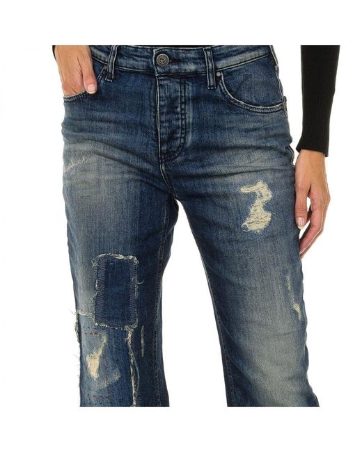 Armani Blue Long Worn And Torn Effect Denim Pants 6Y5990-5D3Uz