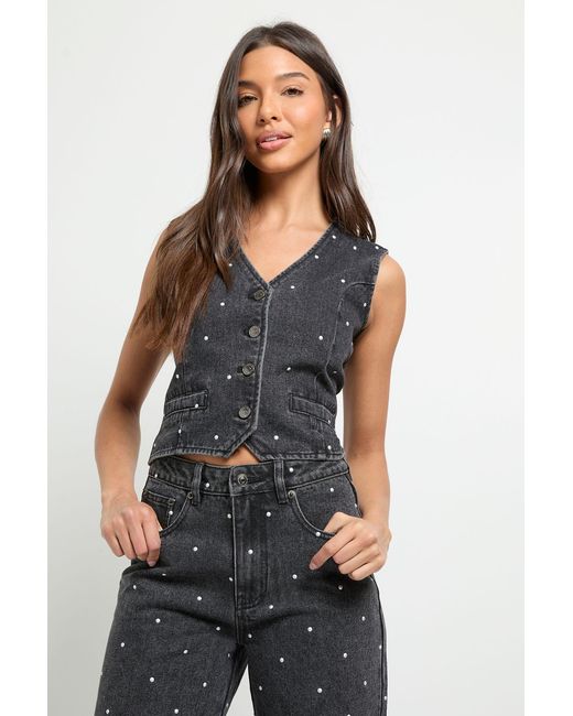 Boohoo Black Studded Denim Waistcoat