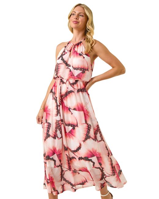 Roman Red Petite Butterfly Halterneck Dress