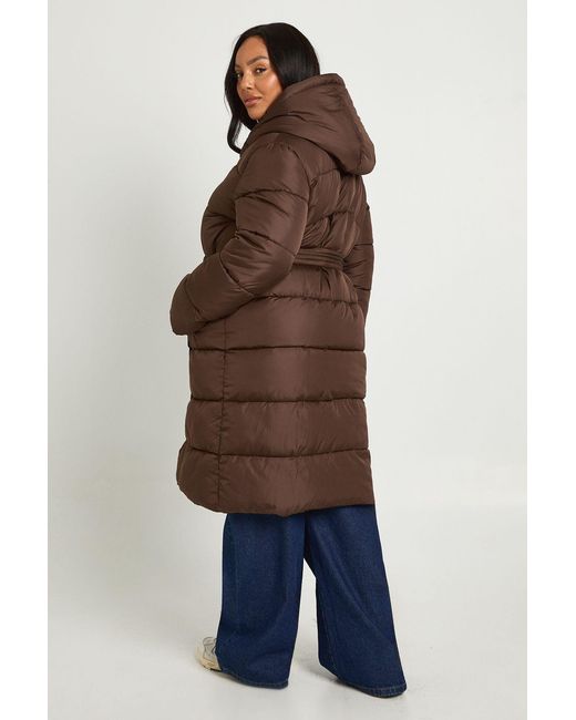 Boohoo Blue Plus Belted Longline Puffer Jacket