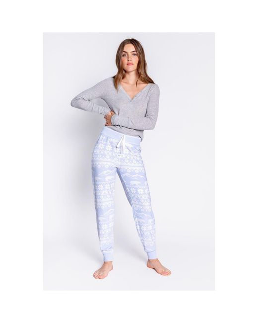 Pj Salvage Blue Snowflake Cuffed Pant
