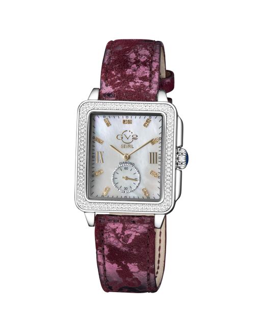 Gv2 Purple Bari Diamond Mother Of Pearl Dial Stainless Steel Case Leather Strap Watch
