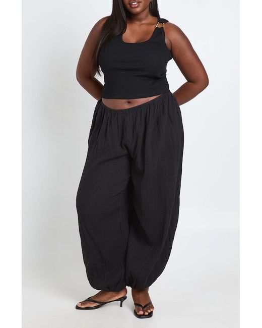 Boohoo Black Plus Cheesecloth Elasticated Waist Balloon Trouser