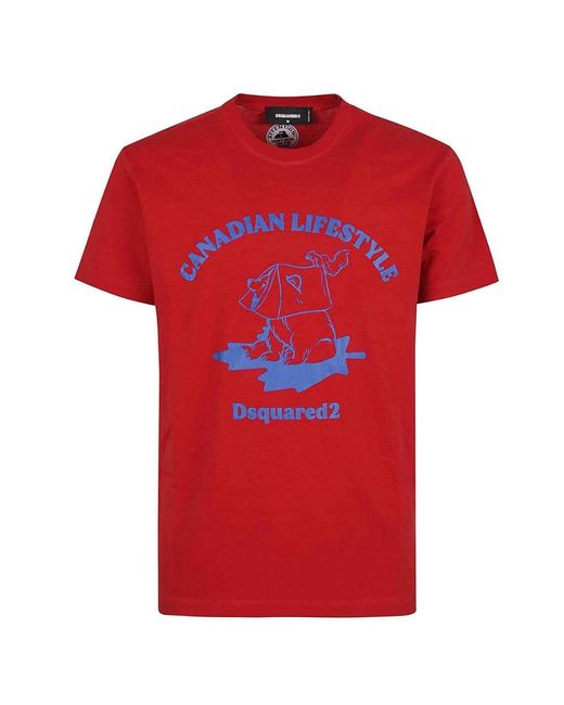 DSquared² Red Canadian Lifestyle Bear Design T-Shirt Cotton for men