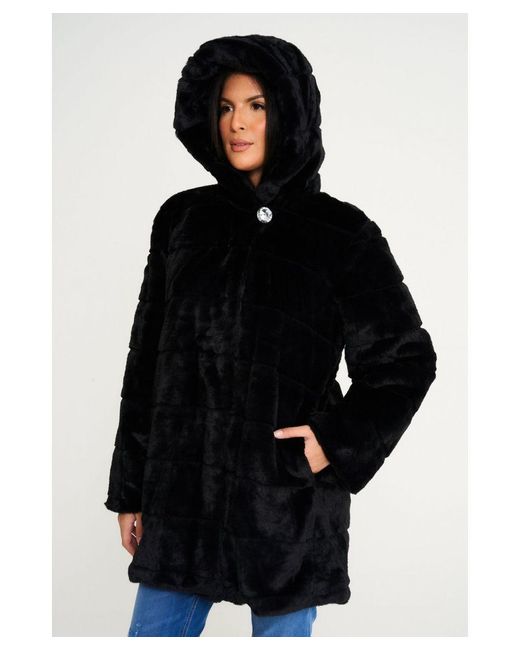 Elle Blue Ladies Hooded Faux Fur Coat