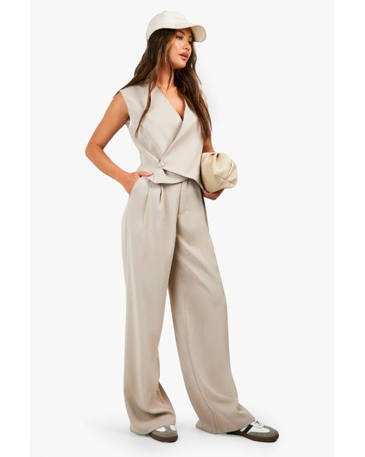 Boohoo Natural Fluid Wide Leg Pants