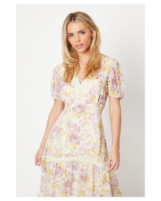 Oasis White Petite Rose Floral Dobby Chiffon Midi Tea Dress