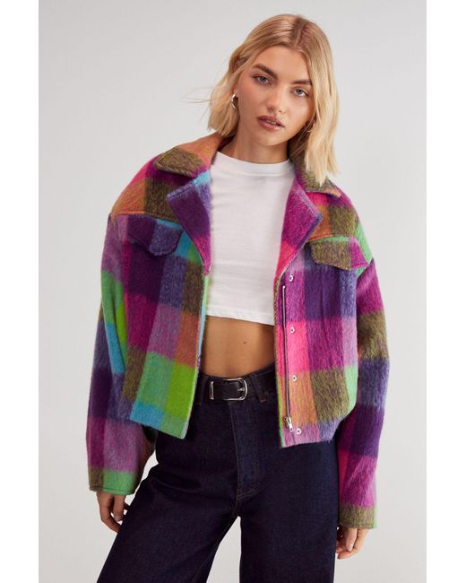 Nasty Gal Purple Check Wool Blend Trucker