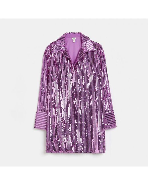 River Island Purple Mini Shirt Dress Sequin