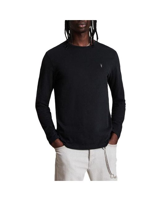 AllSaints Black T Shirts Long Sleeve Crew Neck Top for men