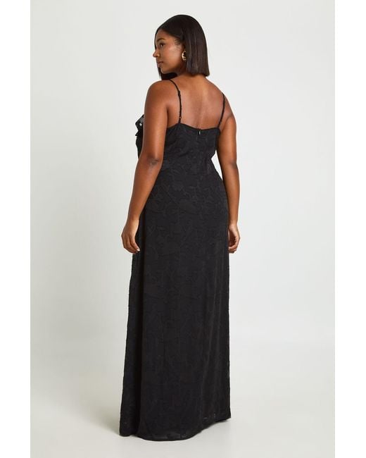 Boohoo Black Plus Burnout Ruffle Slip Maxi Dress