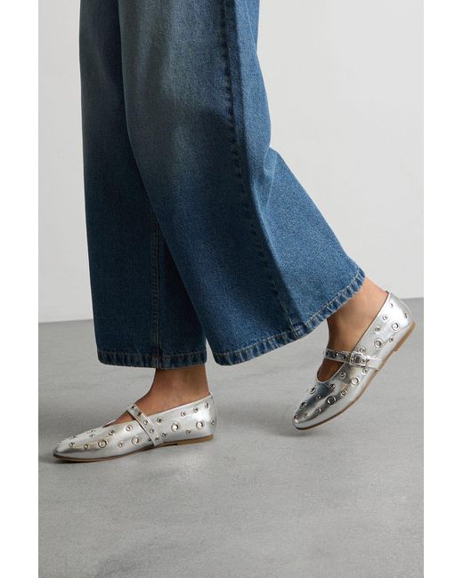 Faith Blue Freya Faux Leather Eyelet Mary Jane Ballerinas