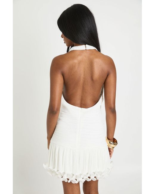 Boohoo White Pleated Plisse Ruffle Hem Mini Dress