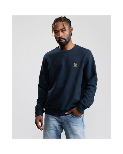 Belstaff Blue Crew Neck Sweatshirt With Logo Patch for men