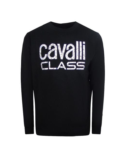 Roberto Cavalli Black Bold Floral Design Sweatshirt Cotton for men