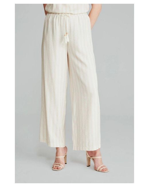GUSTO White Linen Blend Striped Trousers