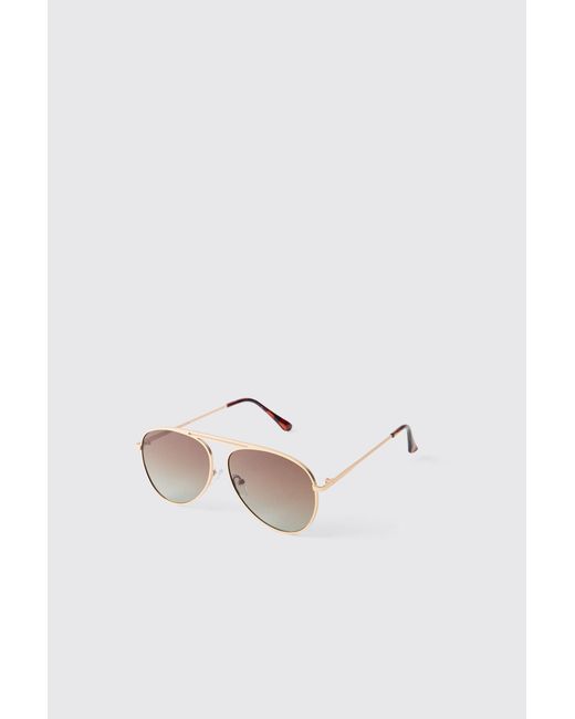 BoohooMAN Brown Tinted Aviator Sunglasses for men