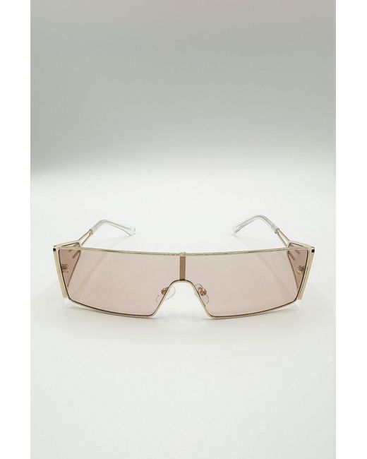 SVNX Brown Retangle Flattop Metal Sunglasses