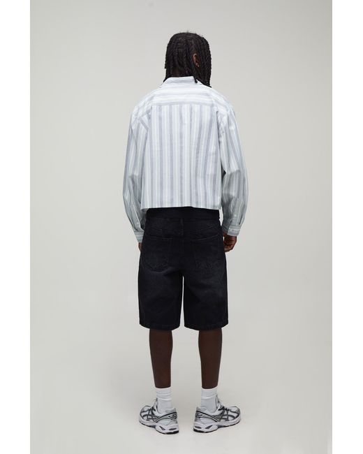 BoohooMAN Black Oversized Crop Boxy Stripe Long Sleeve Shirt for men