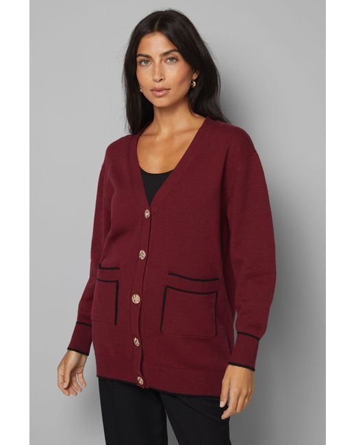 Wallis Red Cranberry Tipped Button Through Cardigan