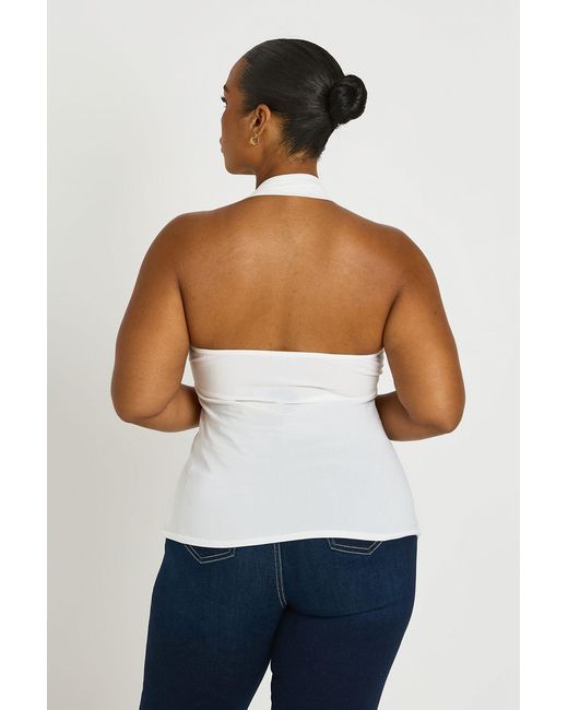 Boohoo White Plus Halter Neck Ruched Square Top