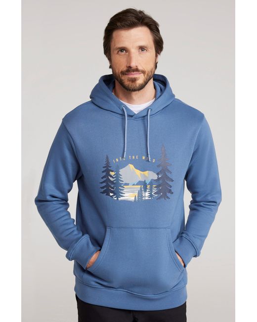 Mountain Warehouse Blue 'Character' Hoodie With Kangaroo Pocket Adjustable Hood Cosy Pullover Cotton for men