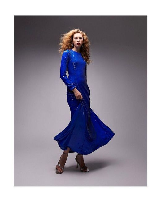 TOPSHOP Blue Maxi Sequin Dress