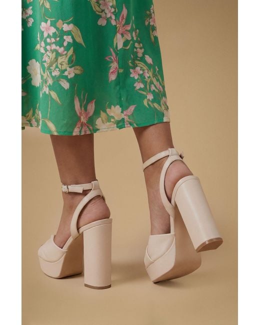 Oasis Green Amelia Faux Leather Twist Front High Block Heel Platform Sandals