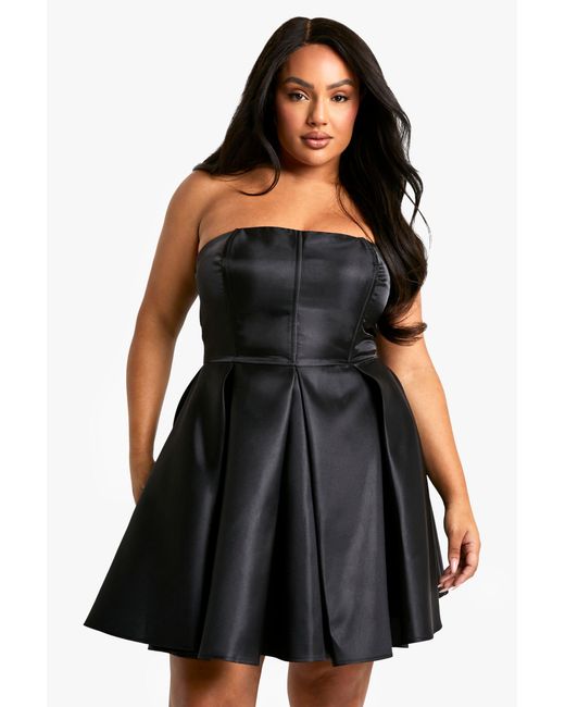 Boohoo Black Plus Bandeau Pleated Skater Dress