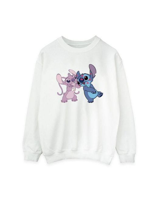 Disney White Ladies Lilo & Stitch Kisses Sweatshirt ()