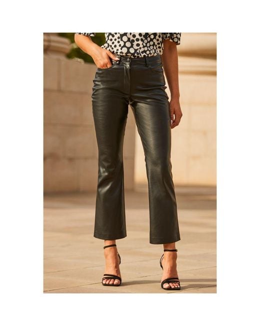 Sosandar Natural Faux Leather Kick Flare Cropped Trousers