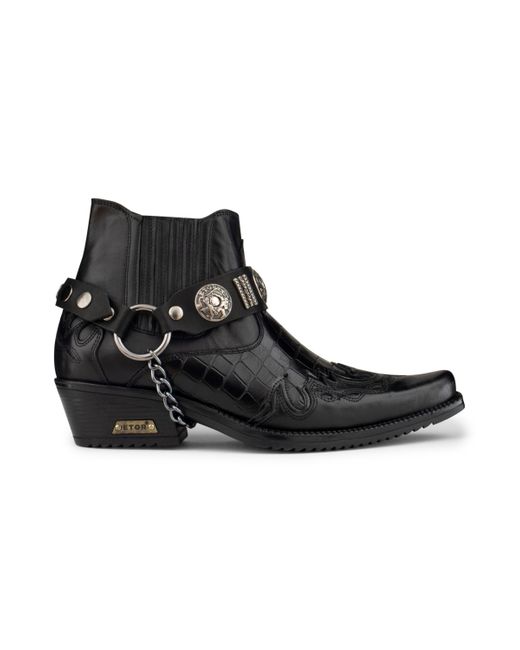 Infinity Leather Black Western Winklepicker Gothic Boots Crocodile for men