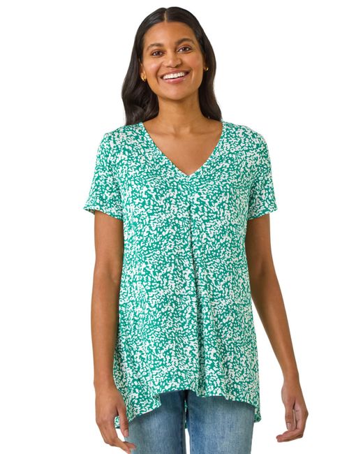 Roman Green Abstract Print Pleat Front Top