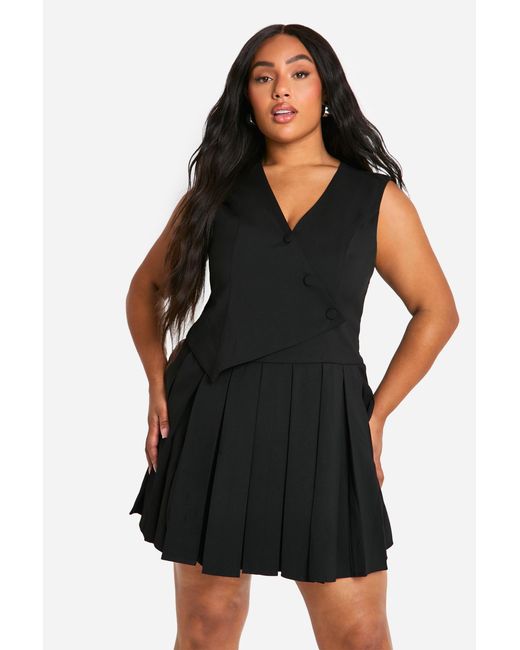 Boohoo Black Plus Tailored Pleated Skort Romper
