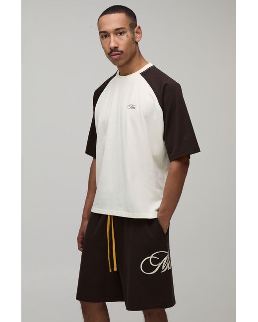BoohooMAN White Oversized Boxy Raglan T-Shirt & Baggy Short Set for men