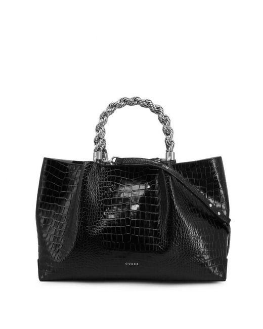 Guess Black Leather Zip Fastening Shopping Bag With Removable Shoulder Strap