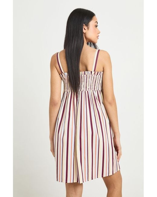 Boohoo Pink Cotton Poplin Stripe Swing Dress