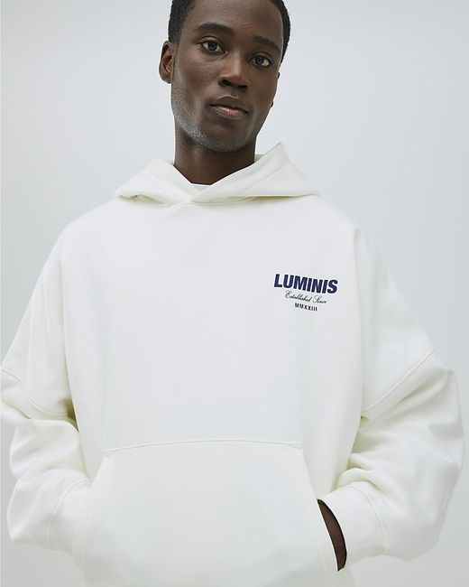 River Island White Hoodie Oversized Fit Italic Luminis for men