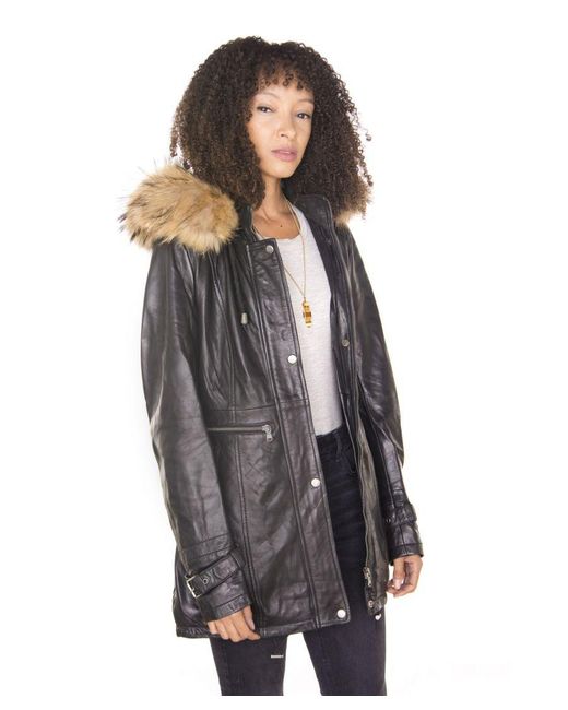 Infinity Leather Black Hooded Parka Jacket-Putian