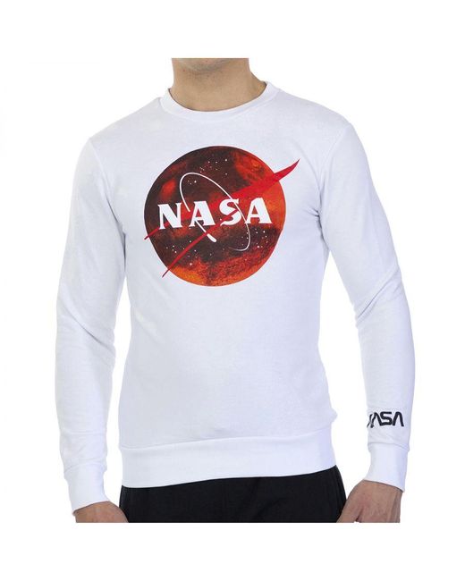 NASA White Mars12S Basic Long-Sleeved Round Neck Sweatshirt for men