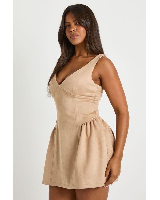 Boohoo Natural Faux Suede Milkmaid Mini Dress